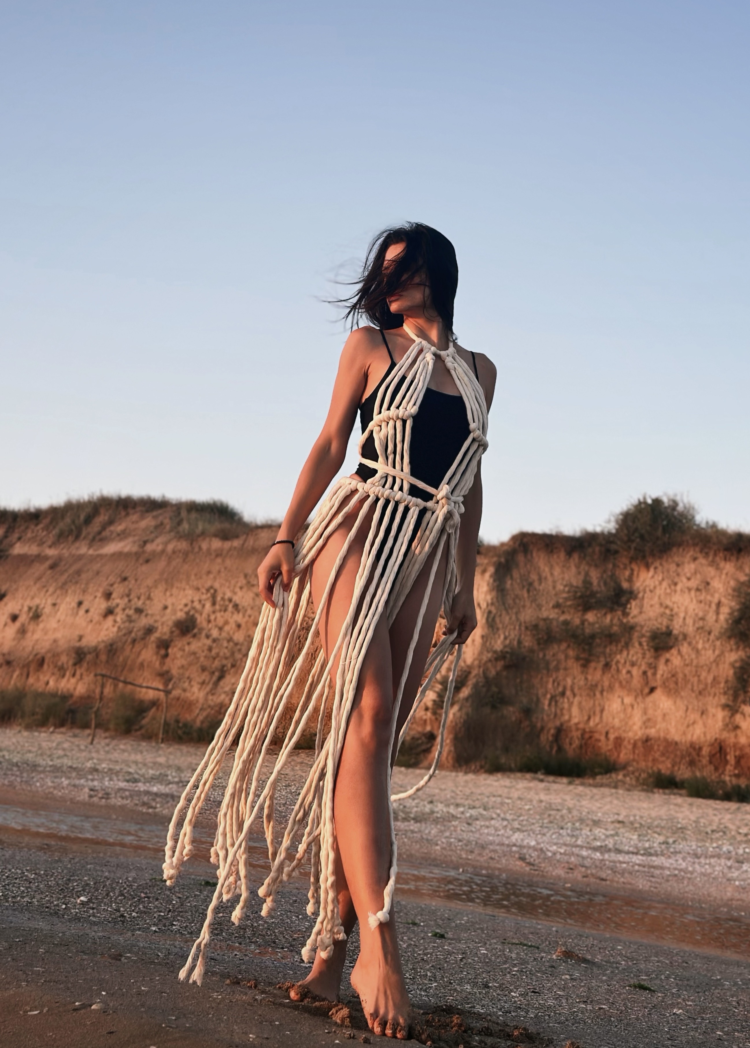 "AMALFI" Sheer Beach Club Maxi Dress – Open Knit with  Fringe